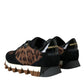 Black Brown Leopard Low Top Leather Sneaker Shoes