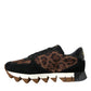 Black Brown Leopard Low Top Leather Sneaker Shoes