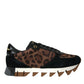 Black Brown Leopard Low Top Leather Sneaker Shoes