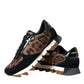Black Brown Leopard Low Top Leather Sneaker Shoes