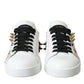 White Leather Crystal Roses Floral Sneakers Shoes