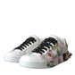 White Leather Crystal Roses Floral Sneakers Shoes
