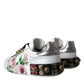 White Leather Crystal Roses Floral Sneakers Shoes