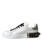 White Leather Crystal Roses Floral Sneakers Shoes