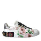 White Leather Crystal Roses Floral Sneakers Shoes