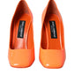 Orange Patent Leather Logo Heels Pumps Shoes