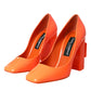 Orange Patent Leather Logo Heels Pumps Shoes