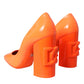 Orange Patent Leather Logo Heels Pumps Shoes