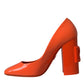Orange Patent Leather Logo Heels Pumps Shoes