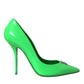 Neon Green Patent Leather Logo Pumps Shoes