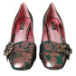 Multicolor Floral Jacquard Crystal Heels Pumps Shoes