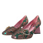 Multicolor Floral Jacquard Crystal Heels Pumps Shoes