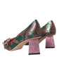 Multicolor Floral Jacquard Crystal Heels Pumps Shoes