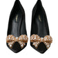 Black Satin Bow Embellished Heels Pumps Shoes