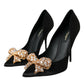 Black Satin Bow Embellished Heels Pumps Shoes