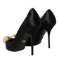 Black Satin Bow Embellished Heels Pumps Shoes