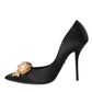 Black Satin Bow Embellished Heels Pumps Shoes