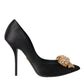 Black Satin Bow Embellished Heels Pumps Shoes