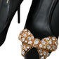 Black Satin Bow Embellished Heels Pumps Shoes