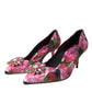 Multicolor Floral Brocade Crystal Heels Pumps Shoes