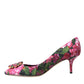 Multicolor Floral Brocade Crystal Heels Pumps Shoes