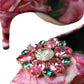 Multicolor Floral Brocade Crystal Heels Pumps Shoes