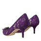 Purple Taormina Lace Crystal Heel Pumps Shoes