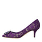 Purple Taormina Lace Crystal Heel Pumps Shoes