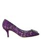 Purple Taormina Lace Crystal Heel Pumps Shoes