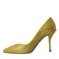 Yellow Strass Crystal Heels Pumps Shoes