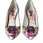 Multicolor Floral Leather Crystal Heels Pumps Shoes