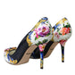 Multicolor Floral Leather Crystal Heels Pumps Shoes