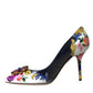 Multicolor Floral Leather Crystal Heels Pumps Shoes