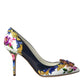 Multicolor Floral Leather Crystal Heels Pumps Shoes