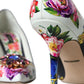 Multicolor Floral Leather Crystal Heels Pumps Shoes