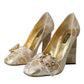Gold Jacquard Crystals Heels Pumps Shoes