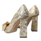 Gold Jacquard Crystals Heels Pumps Shoes