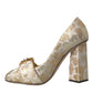 Gold Jacquard Crystals Heels Pumps Shoes