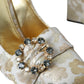 Gold Jacquard Crystals Heels Pumps Shoes