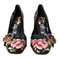Black Floral Crystals Leather Pumps Shoes