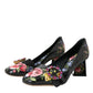 Black Floral Crystals Leather Pumps Shoes