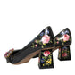 Black Floral Crystals Leather Pumps Shoes
