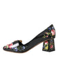 Black Floral Crystals Leather Pumps Shoes