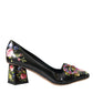 Black Floral Crystals Leather Pumps Shoes
