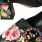 Black Floral Crystals Leather Pumps Shoes