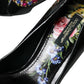 Black Floral Crystals Leather Pumps Shoes