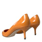 Orange Patent Leather Heels Pumps Shoes