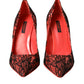 Orange Black Lace Leather Heels Pumps Shoes