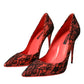 Orange Black Lace Leather Heels Pumps Shoes