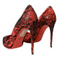 Orange Black Lace Leather Heels Pumps Shoes